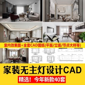 40套家装无主灯CAD图纸施工图纸平立面室内设计客厅卧室吊顶装修素材