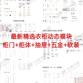 最新精选衣柜动态CAD模块 （柜门/柜体/抽屉/五金/软装）