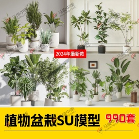 990套2024年新款盆栽植物SU模型（绿植植物/花盆/盆栽/盆景/室内花卉/花草等）共50G